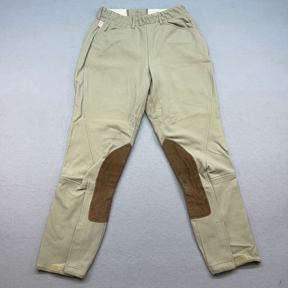 Tailored Sportsman Womens Tan Beige Equestrian Riding Breeches Brown Knee Patch